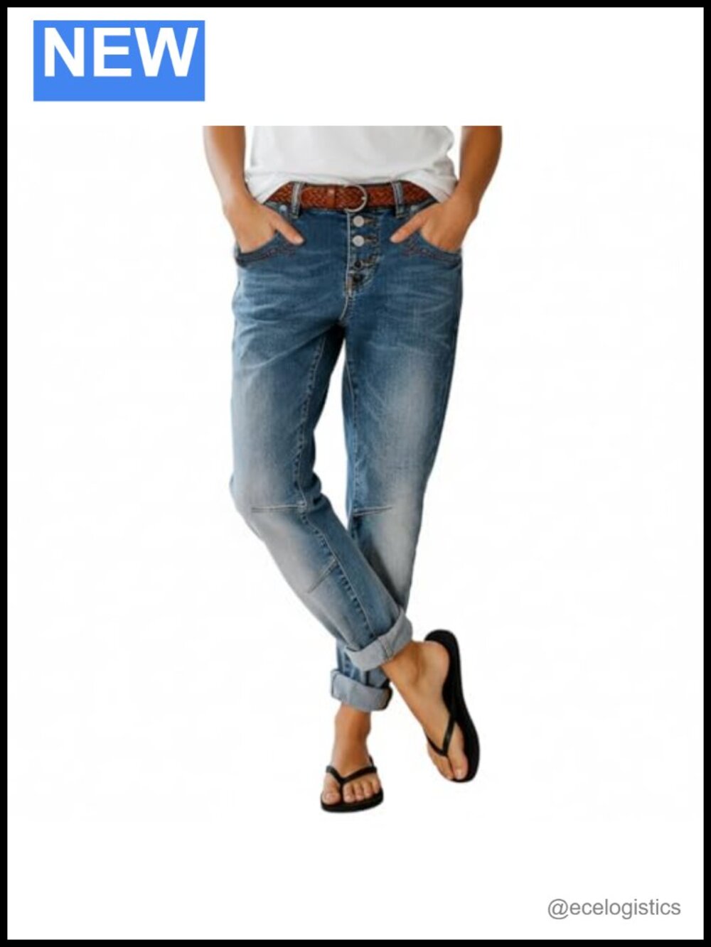 Women's Straight Leg Button Fly Jeans with Stretch